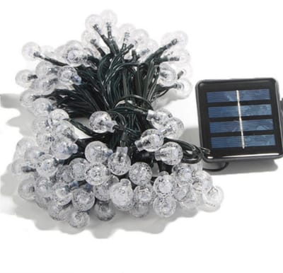 TOVBMUP Buitenzonne-energie-lichtslinger - 60 LED's - 11 meter - Waterdichte lichtslinger - Kristallen bollen - Geschikt voor tuin, terras, balkon, feest - Warm wit