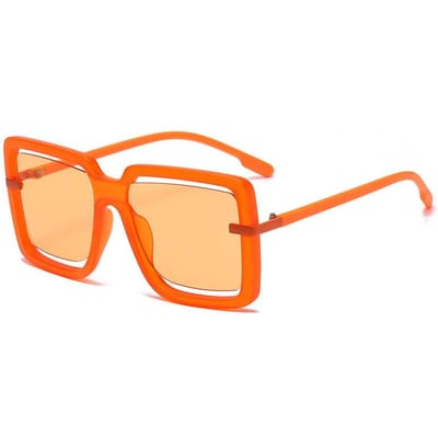 Lunettes de soleil carrées creuses à grande monture pour femmes, design de marque vintage, Punk Luxe Couleur Bonbon Luxe Populaire Lunettes de soleil pour hommes UV400 as picture beige