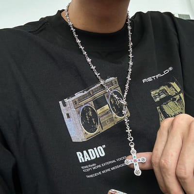 Helin life Klassieke ketting heren -Dames Kettingen- Schakelketting-Ketting met hanger-Staal& Diamond Cross -Lange ketting-Truiketting-Geschenkdoos en wenskaart-63.5cm-Mannen &DamesCadeautjese-Zilver