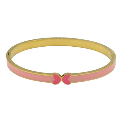 Roze Hinge Bangle Armband met Vlinder - Gold-Plated Staal & Roze Emaille - Klapsluiting - Inclusief Doosje