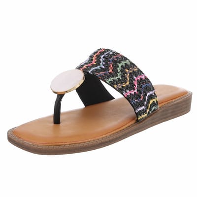ZoeZo Design - damesslippers - zomerslippers - strandslippers - slippers - teenslippers - PU - stof - zwart - multi - maat 36