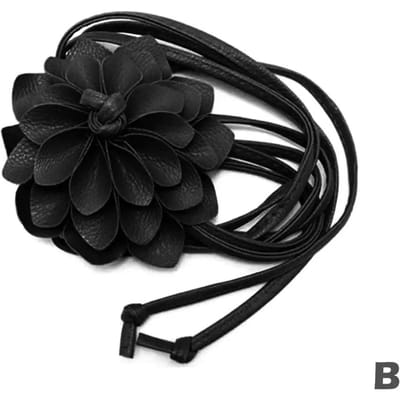 Chaîne de taille florale pour femmes Courroies de corde décoratives à fleurs Luxe Ceinture tissée Sangle de taille Tressage de taille Cravate Ceintures bohèmes pour femmes 1pc black