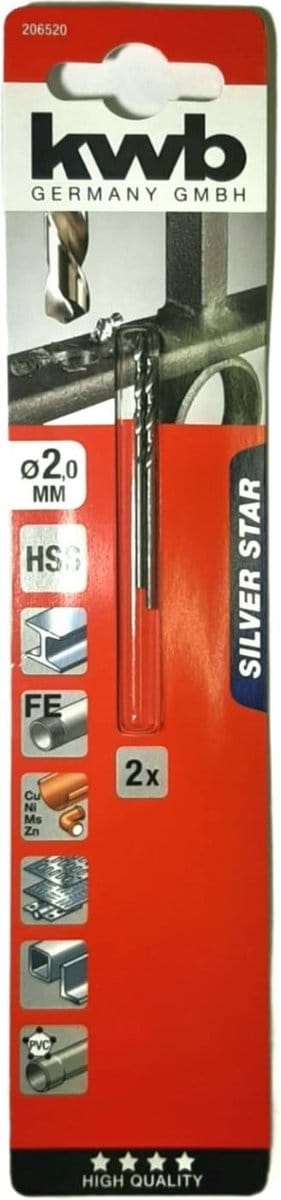 KWB HSS Silverstar Metaalboor op Kaart - 2,0 mm