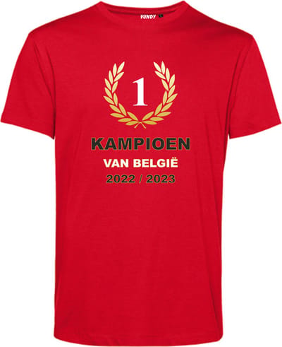 T-shirt Krans Kampioen 2023 | Kampioensshirt 2022/2023 | Antwerp Kampioen | Rood | maat XS