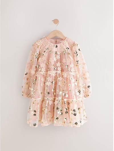 Next - Meisjes - Mesh gelegenheidsjurk met lange mouwen - Roze