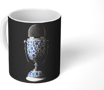 Mok - Koffiemok - Microfoon - Delfts blauw - Muziek - Mokken - 350 ML - Beker - Koffiemokken - Theemok