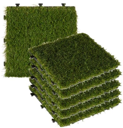 Iber Garden Vlondertegel kunstgras - 6x - groen - kunststof - 30 x 30 cm - tuintegel