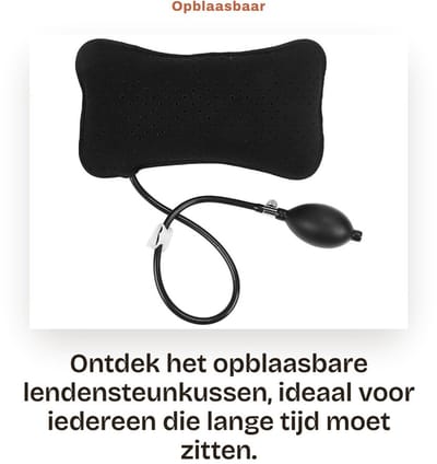 Dailygoods- Lendensteunkussen Draagbaar - Opblaasbaar - Wasbaar - Ademend - Stevig - Comfortabel - Rugkussen