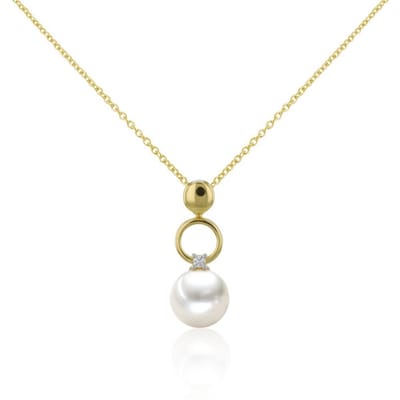 Luna-Pearls - 202.1714 - Hanger - Dames - 585 Geelgoud - Zoetwatercultuurparel en Brillant