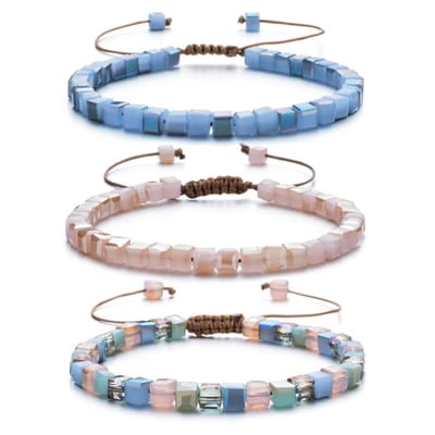 Sorprese armband - Ibiza Beads - set van 3 - armband dames - vierkante kralen - verstelbaar - cadeau - Model Q