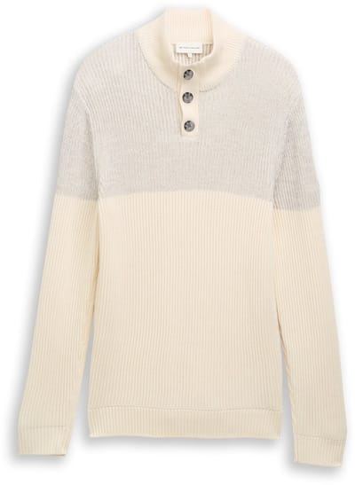 Tom Tailor - Troyer gebreide trui met knoopsluiting - Maat XL - offwhite grey plated mouline