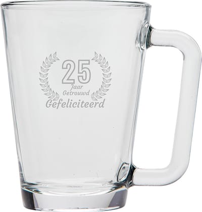 Gegraveerde theeglas 26cl Gefeliciteerd 25 jaar getrouwd