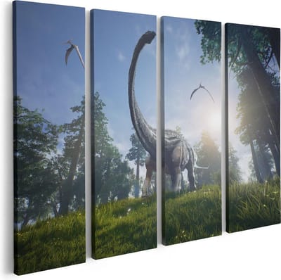 Artaza Canvas Schilderij Vierluik Diplodocus Dinosauriër in het Bos - 80x60 - Foto Op Canvas - Canvas Print