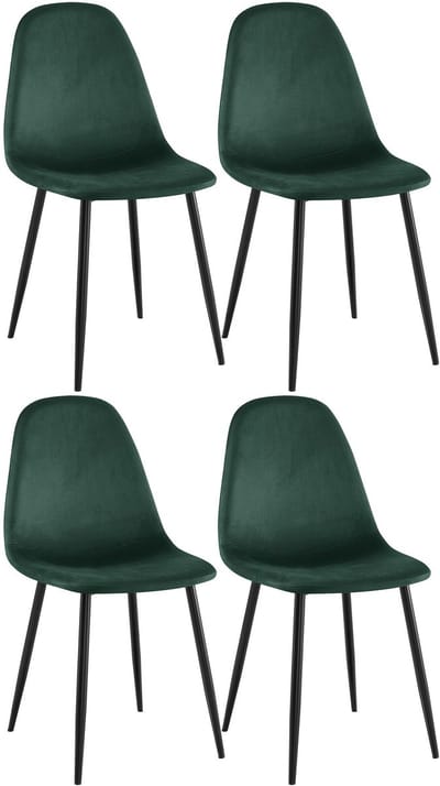 CLP Napier Set van 4 eetkamerstoelen - Modern Design - Zonder armleuning - Metalen Onderstel - Comfortabele Rugleuning - Max.150 kg - Fluweel/groen