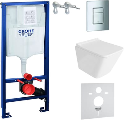 GROHE SOLIDO LAGO - Inbouwreservoir WC - Chromen Even drukplaat - Rimless wandcloset - Toiletset Wit Hoogglans