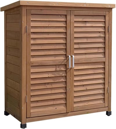 Houten Tuinkast - Opbergkast Buiten - Tuinspullen Opbergen - Waterdicht Dak - 87x47x97 cm - Houtkleur