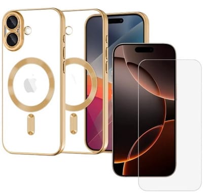 Backcover hoesje Geschikt voor: iPhone 17 met geïntegreerde Camera lens bescherming + 1x Screen protector [magnetische hoes] compatibel met MagSafe Dames Heren - Goud