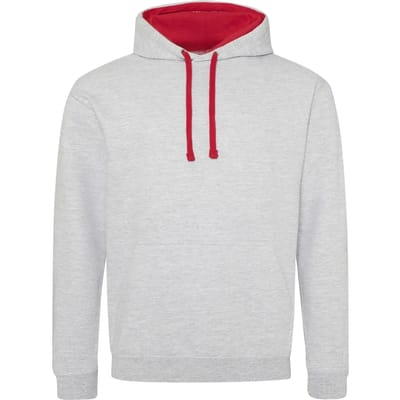 Just Hoods Varsity Hoodie JH003 - HEATHER GREY/FIRE RED - XL