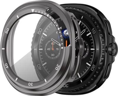 Bandz PC hard case hoesje met screenprotector - geschikt voor Samsung Galaxy Watch 8 Classic - beschermhoes van hard plastic met bezel - full cover (titanium grijs/wit)