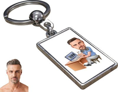 Kantoor Karikatuur - Gepersonaliseerde Karikatuur Sleutelhanger met Jouw Foto - Cadeau - Verjaardag - Kerst - Kado - Valentijn - Vaderdag - Vaderdag cadeautje - Vaderdag cadeau voor papa - Gepersonaliseerd Cadeau