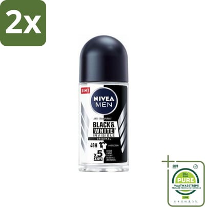 NIVEA MEN - Deodorant Roller - Invisible for Black & White - 50 ml - Voordeelverpakking - 2 stuks - Deodorant - Zweet