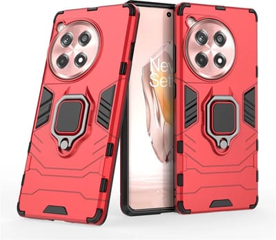 MobyDefend Hoesje - Geschikt voor OnePlus 12R - Dubbelgelaagde Pantsercase Met Standaard - Rood