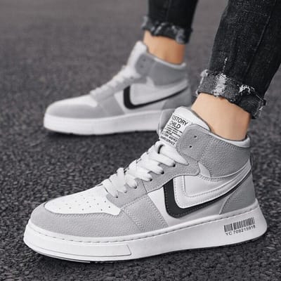 Crlaydk Lente Nieuwe Hoge Sneakers Wandelen Sport Tennis Ademende Schoenen Vetersluiting Comfortabel Schoeisel Enkel Basket Homme 44 white
