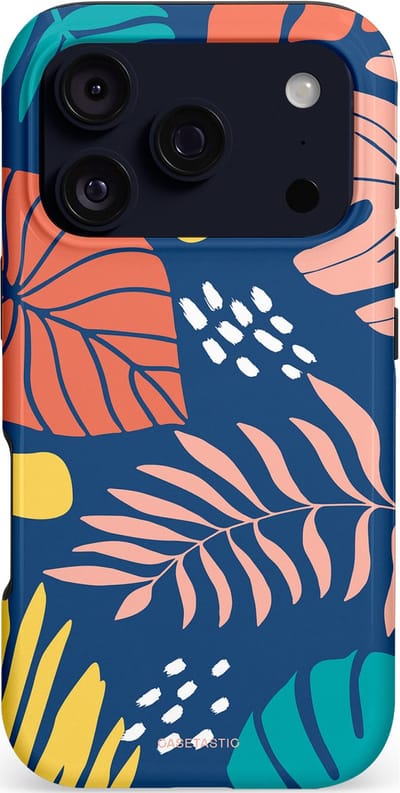 Casetastic hoesje geschikt voor Apple iPhone 17 Pro - MagSafe - Dubbellaagse bescherming - Zwoele avond - Fashion Case - Donkerblauw Perzik Goud Koraal
