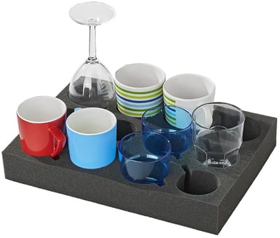 ProPlus Bekerhouder - Geschikt voor 12 Glazen: 4 x Ø7,5 cm en 8 x Ø6 cm - Glashouder - Zacht Foam - Organizer Caravan - Opbergen Keuken Kasten - Ruimtebesparend - Camper- Caravanaccessoires - Voor Glazen, Bekers of Kopjes