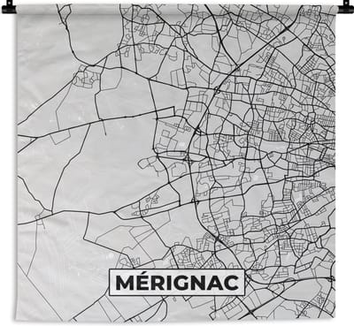 Wandkleed - Wanddoek - Mérignac - Plattegrond - Frankrijk - Kaart - Stadskaart - 180x180 cm - Wandtapijt