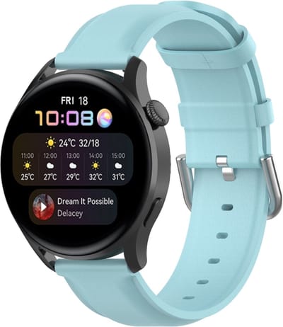 Leren bandje - geschikt voor Garmin Vivoactive 4 / Venu 2 / Venu 3 / Forerunner 255 / 265 - lichtblauw