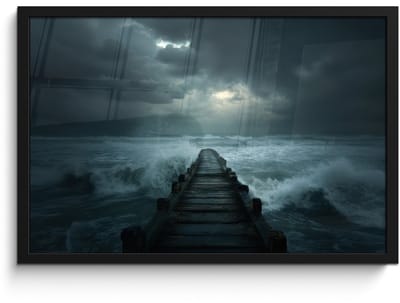 Poster in lijst - Fotolijst 60x40 cm - Posters - Steiger - Storm - Golven - Posterlijst zwart - Decoratie - Wanddecoratie woonkamer - Muurdecoratie slaapkamer