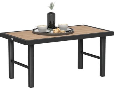 Metalen tuintafel - Buitentafel bijzettafel - Buiten genieten - SPC houtnerf blad - 100 x 53 x 46 cm - Bruin