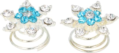 Haarsoires Haarspeld Curlies 1.5cm - Bloem Glitter Steentjes - Blauw Zilver - Set van 2 - Haarspiralen - Haarversiering voor Opsteekkapsels