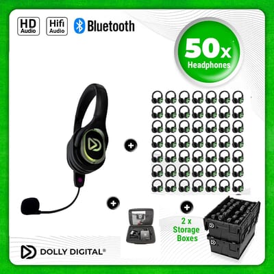 Dolly Digital® RD-Pro 50 Draadloze Koptelefoons voor groepen + Headmounted Microfoon – 50 HiFi Koptelefoons + Microfoon + Bluetooth + HiFi