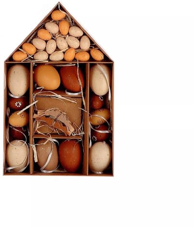 HBX Natural Living Paasei bruin in kartonnen huisje decoratie | HBX natural living