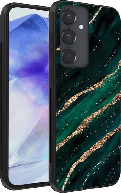 Smartphonica Telefoonhoesje geschikt voor Samsung Galaxy A55 met marmer opdruk - TPU backcover case marble design - Groen Goud geschikt voor Samsung Galaxy A55