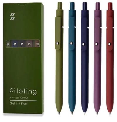 QTTVBTNA – 5 Stuks Gelpennen 0,5 mm – Zwarte Inkt – Fijne Punt voor Soepel en Precisie Schrijven – Vintage Serie – Geschikt voor Dagboek, Notities, Planner, School en Kantoor – Sneldrogende Inkt en Comfortabele Grip