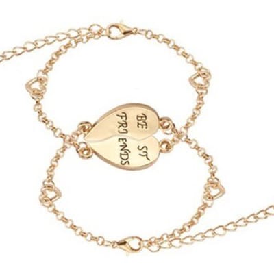 Bixorp Friends Vriendschapsarmbandjes voor 2 met Goudkleurig Hartje - BFF Armband Meisjes - Best Friends Armband Vriendschap Cadeau voor Twee