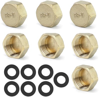 Dailygoods- Blindstoppen 7 Stuks - Afsluitdop 1/2 Inch - Rubber Afdichtingen - Messing Zeskant - Slangkappen - Eenvoudige Montage
