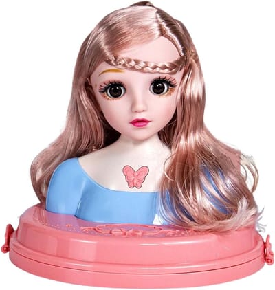 Styling Hoofd Speelgoed - Make-up Pop Kinderen - Kapsels Oefenen - Beweegbare Oogleden - 20cm x 16cm - Meerkleurig