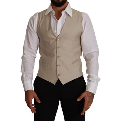 Dolce & Gabbana Heren Beige Katoen Zijde Slim Fit Gilet
