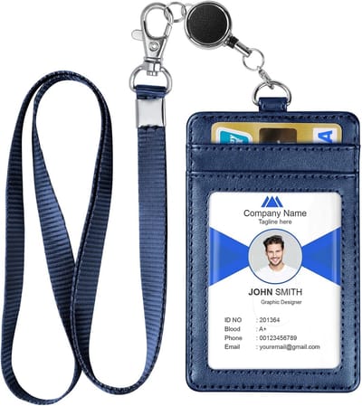 Kaarthouder met Lanyard - Naamkaartjes Portemonnee - Dagelijks Gebruik - Vakken en Rits - 11.6 x 7.2 cm - Donkerblauw