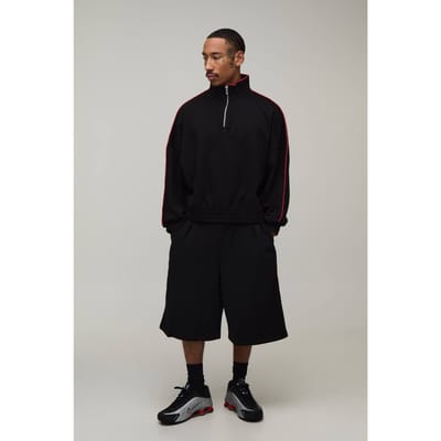 Extreem Oversized Quarter Zip Funnel Neck Jort Trainingspak | Black | Size XS