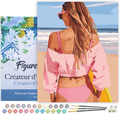 Figured'Art Schilderen op Nummer Volwassenen met lijst Stijlvolle stranddag- Handwerk acrylverf Kit DIY Compleet - 40x50cm Canvas al ingelijst