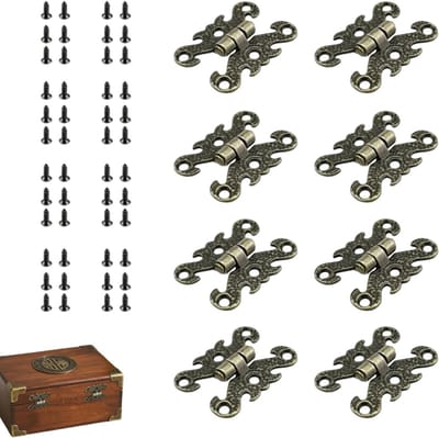 Decoratieve Scharnier Set van 8 Stukken, Antieke Deurscharnieren en Vouwscharnieren met Montagebouten voor Meubelbouw, Kasten en Vintage Restauratie