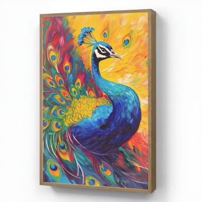 Wandlamp 60x90 cm - Oplaadbaar - Pauw - Kunst - Schilderij - Pauwenveren - Wandlampen binnen woonkamer - Slaapkamer lamp - Decoratieve nachtlamp - Vloerlamp draadloos