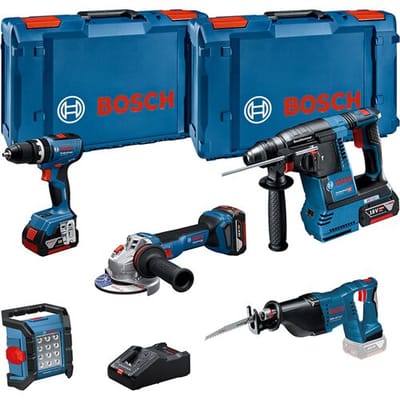 Bosch 18V GSB + GBH + GWS + GSA + GLI combopack 18V Li-ion 3x 5.0 AH accu