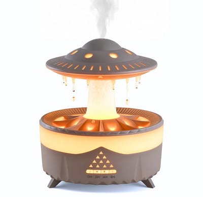UFO Aroma Diffuser & Luchtbevochtiger – 200ml – Met LED Verlichting – Realistisch Regeneffect – Fluisterstil – Aromatherapie – Timerfunctie – Inclusief Afstandsbediening