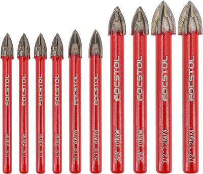 Set van 10 Hardmetalen Boren voor Hout, Tegel, Steen en Beton - Ø 6 t/m 12 mm